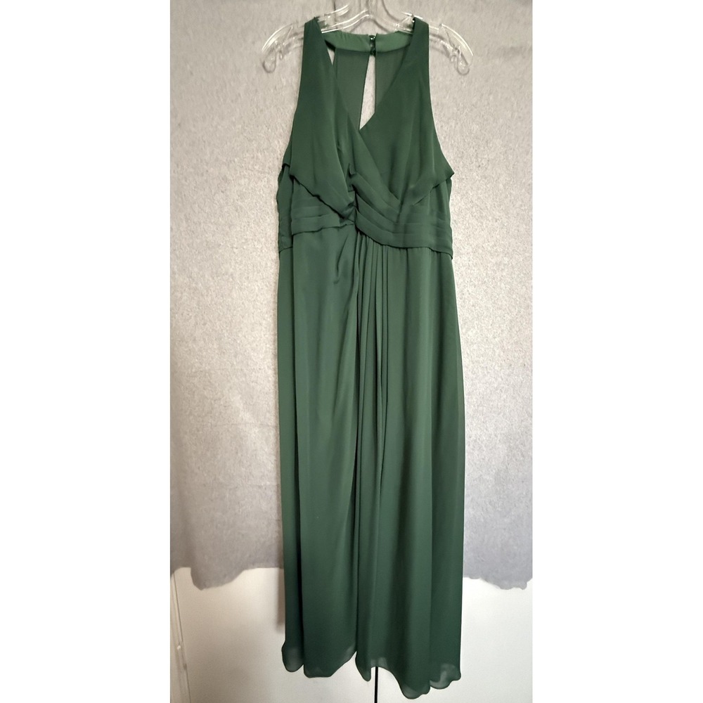 Chiffon Maxi Dress Womens Medium Green Pleated V Neck Sleeveless Formal Gown